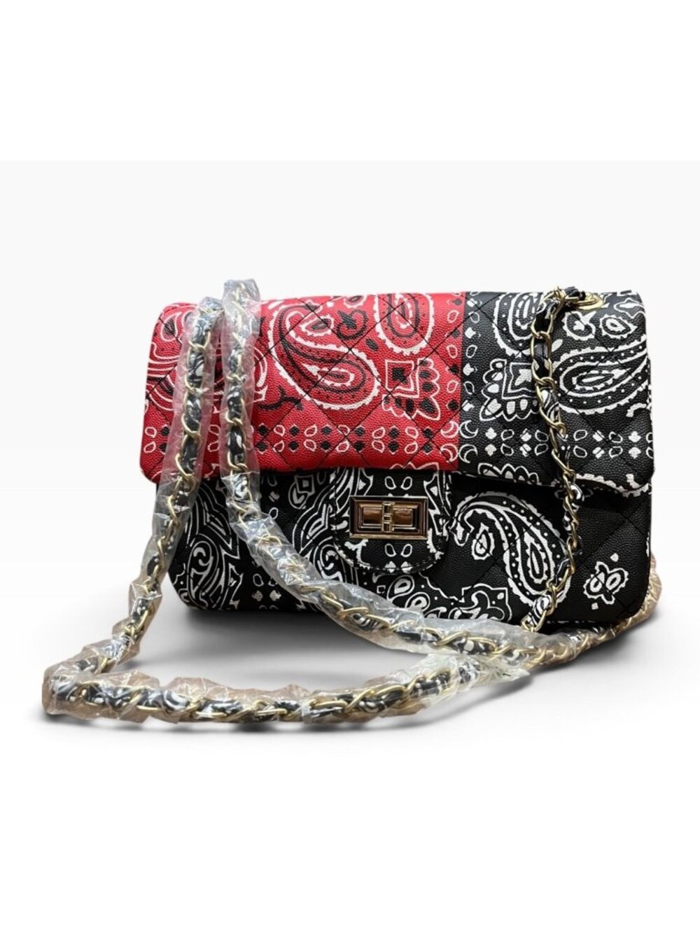 Black White & Red Paisley Print Bandana Purse Crossbody or Shoulder Bag New